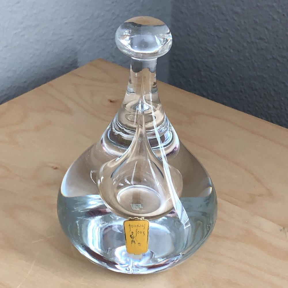 Vintage JOHANSFORS Sweden Hand Blown Tear Drop Paperweight 5" Heavy